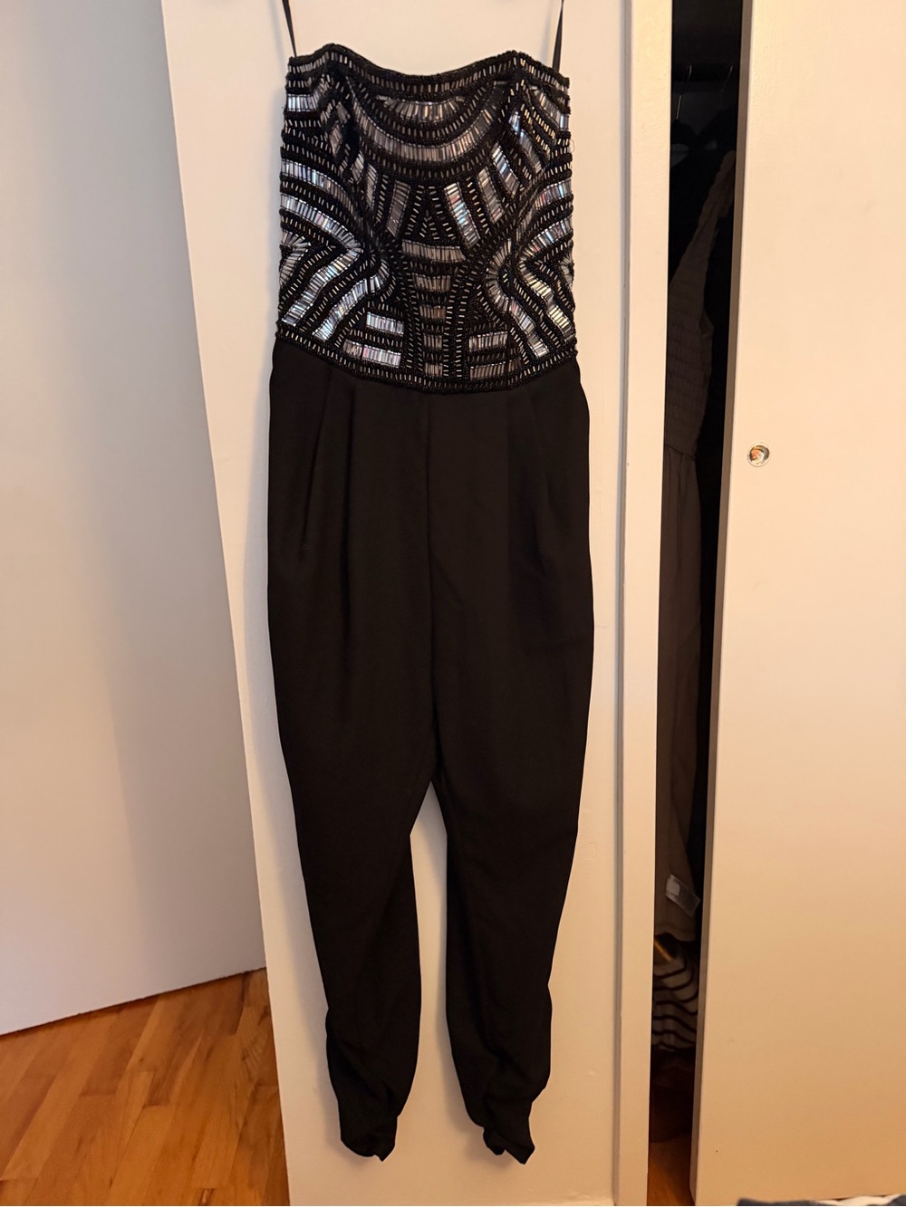 Parker Black Beaded Strapless Jumpsuit
